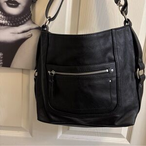 INC INT. CONCEPTS Riverton faux-leather medium hobo shoulder bag -Black